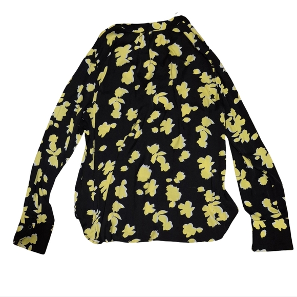 David Lerner Rocker Floral Blouse Womens Small Snap Long Sleeve Black Yellow - Picture 3 of 7